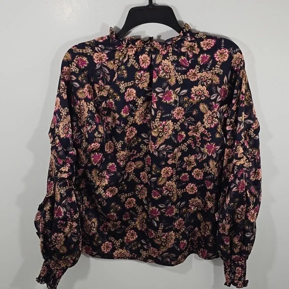 {1.STATE} Women's Floral Ruffle Split Neck Long-Sleeve Blouse - Size Small - Picture 11 of 13
